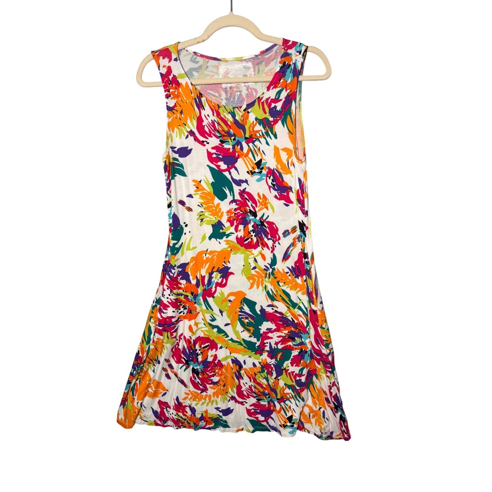 Cupio Womens A-Line Dress Medium Multi Color Abstract Floral Pockets Eclectic